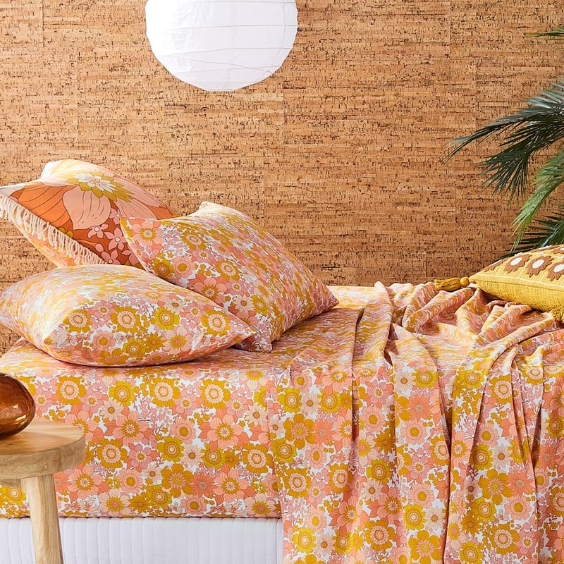 Printed Cynthia Floral Golden Sheet Set + Pillowcases