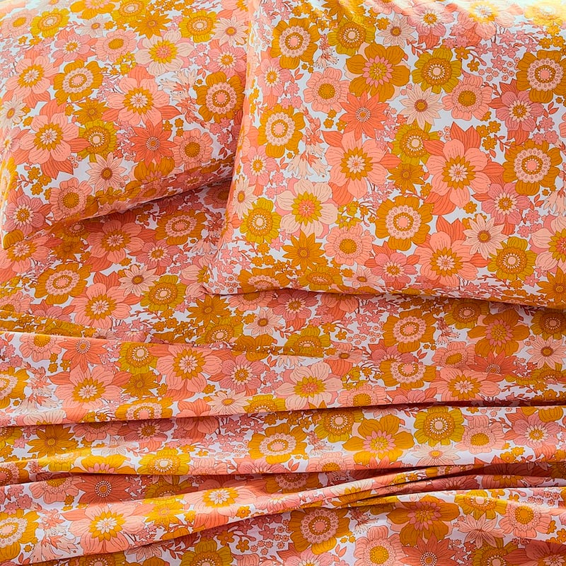 Printed Cynthia Floral Golden Sheet Set + Pillowcases