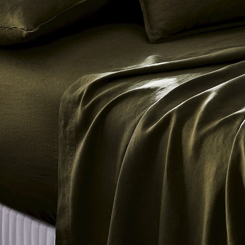 Vintage Washed Linen Moss Sheet Separates + Pillowcases