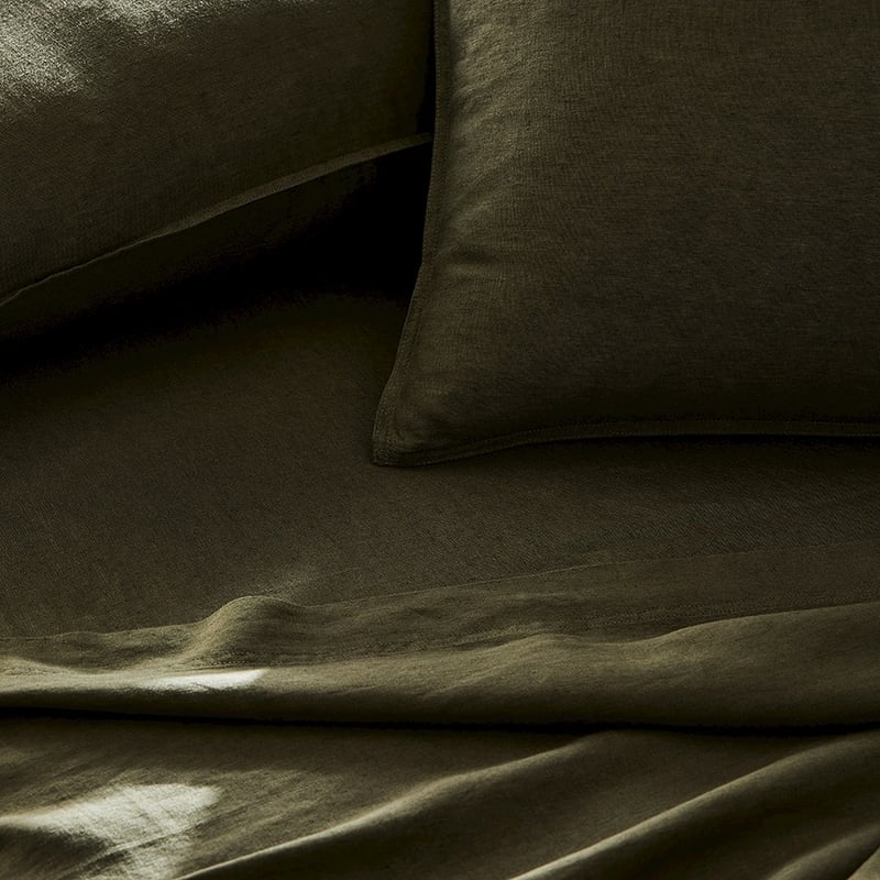 Vintage Washed Linen Moss Sheet Separates + Pillowcases