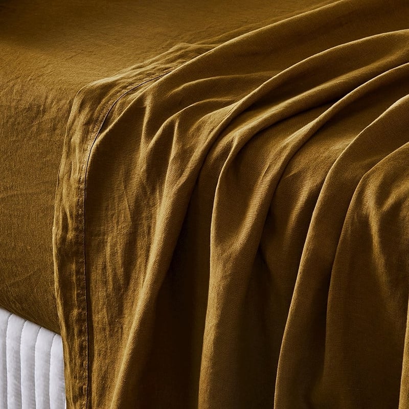 Vintage Washed Linen Olive Oil Sheet Separates