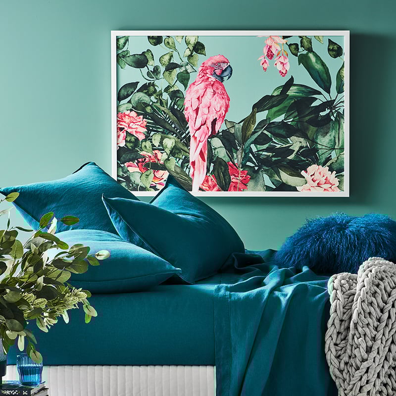 Vintage Washed Linen Sheet Separates in Peacock