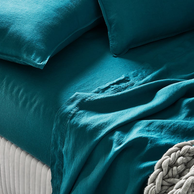 Vintage Washed Linen Sheet Separates in Peacock