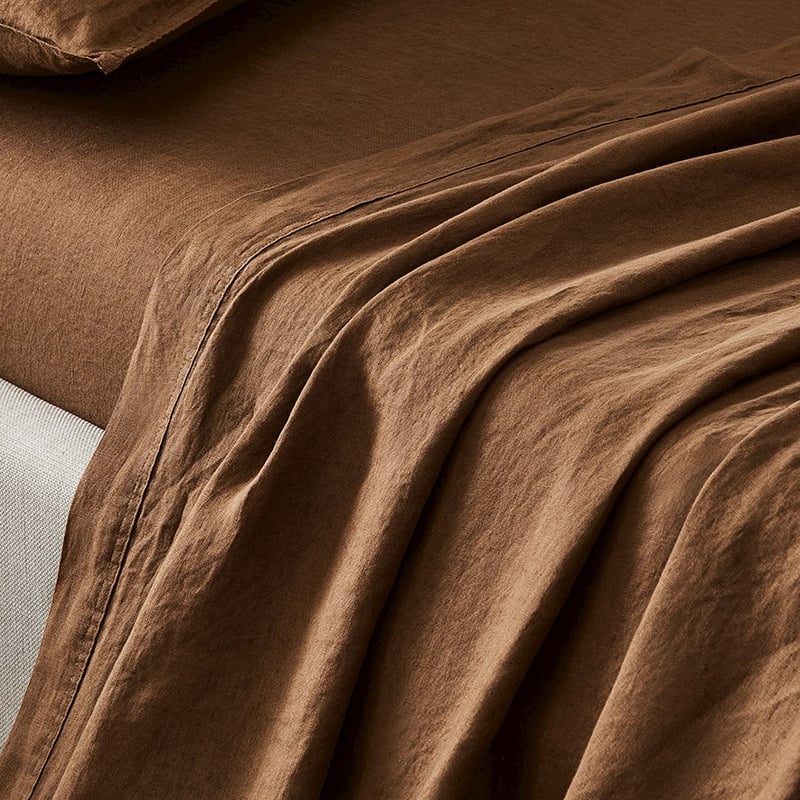 Vintage Washed Linen Tobacco Sheet Separates
