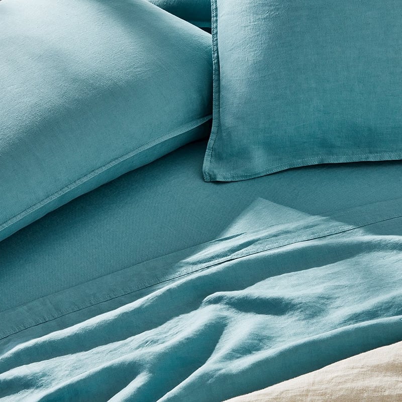 Vintage Washed Linen Sheet Separates in Marine
