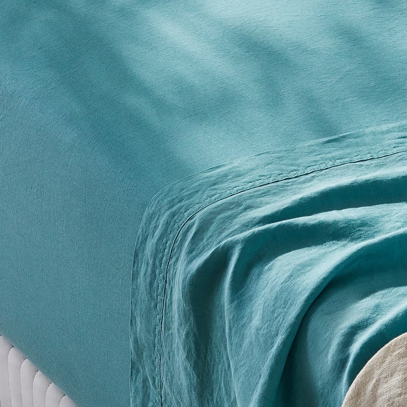 Vintage Washed Linen Sheet Separates in Marine