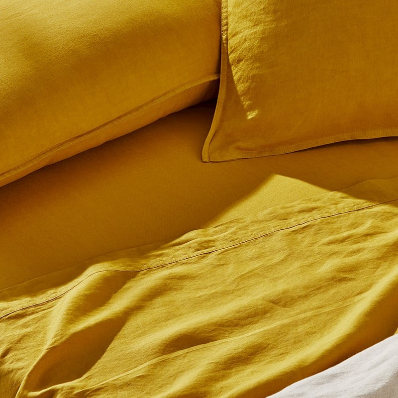 Vintage Washed Linen Sheet Separates in Sunflower