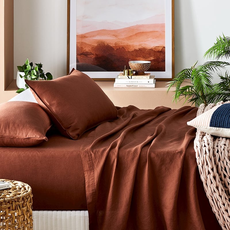 Vintage Washed Linen Paprika Sheet Separates