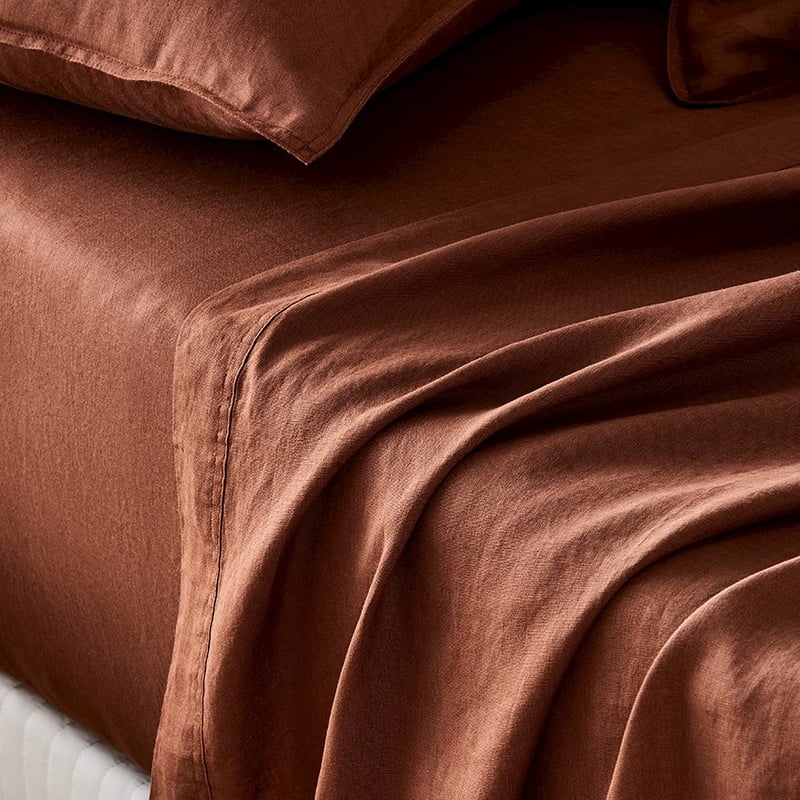 Vintage Washed Linen Paprika Sheet Separates