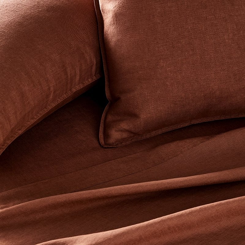 Vintage Washed Linen Paprika Sheet Separates