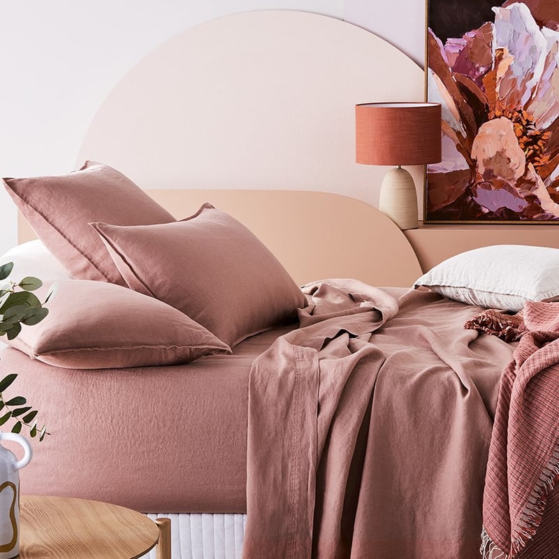 Vintage Washed Linen Rose Sheet Separates