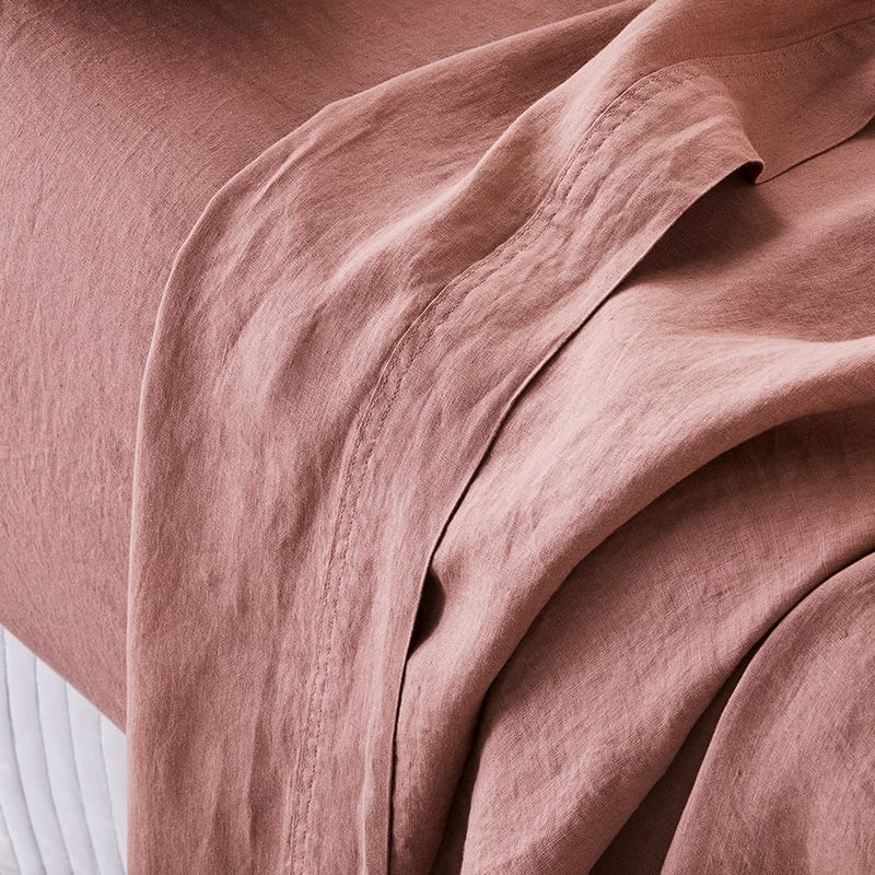 Vintage Washed Linen Rose Sheet Separates