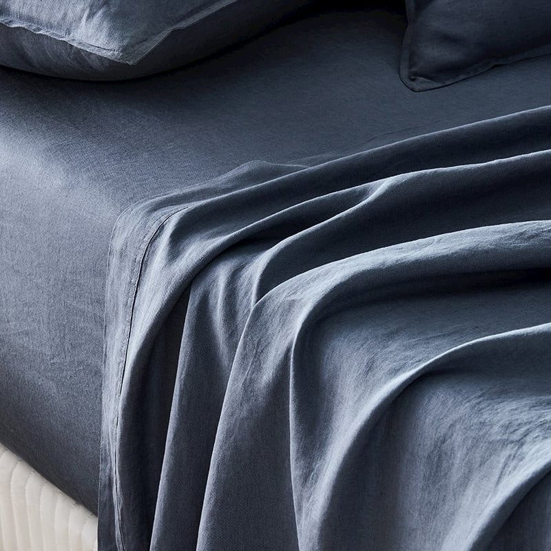 Vintage Washed Linen Steel Blue Sheet Separates