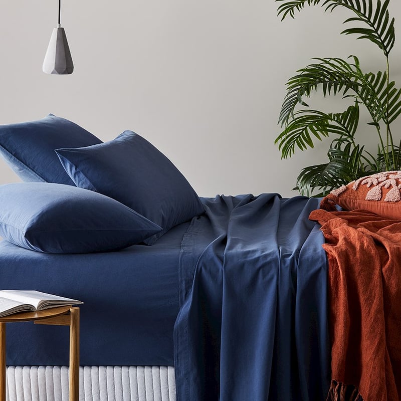 Stonewashed Cotton Sheet Separates China Blue