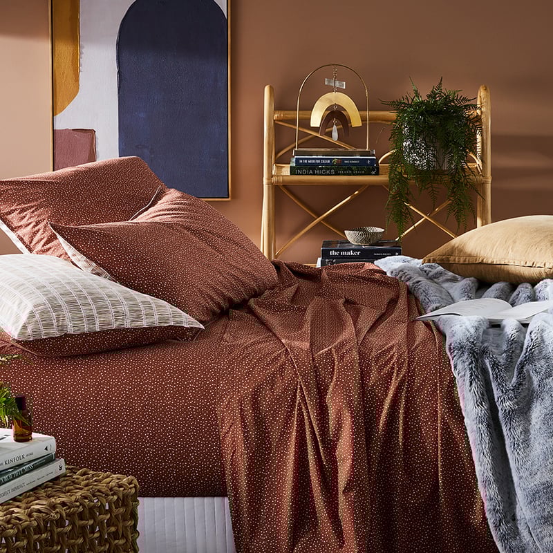 Stonewashed Printed Cotton Clay Fleck Sheet Separates
