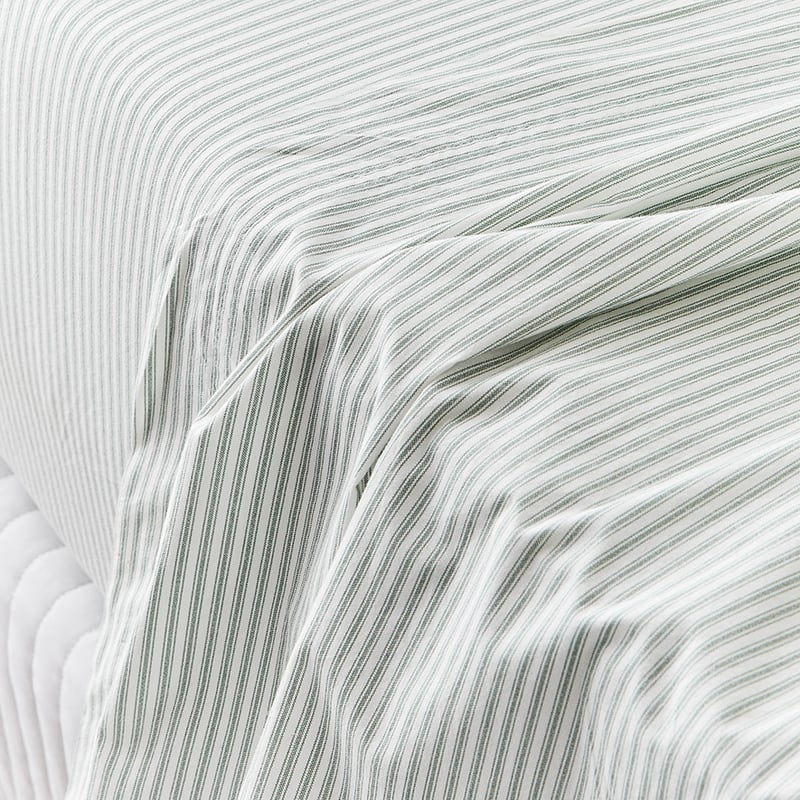 Stonewashed Printed Cotton Greenery Stripe Sheet Separates