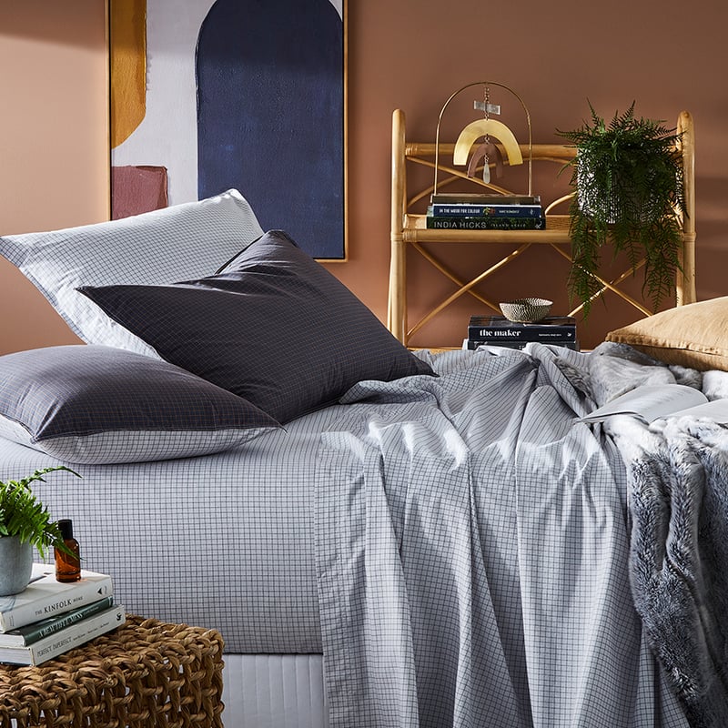 Stonewashed Printed Cotton Ink Grid Sheet Separates