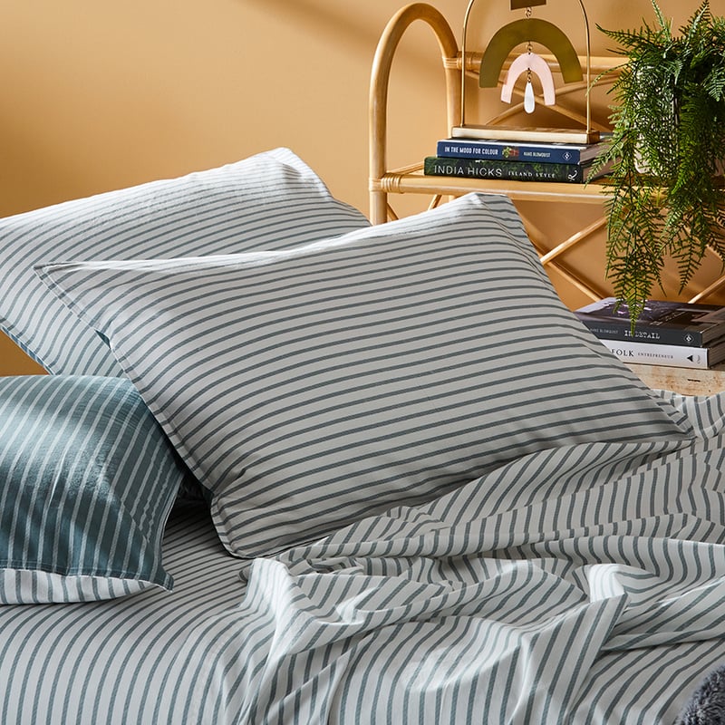 Stonewashed Printed Cotton Sage Stripe Sheet Separates