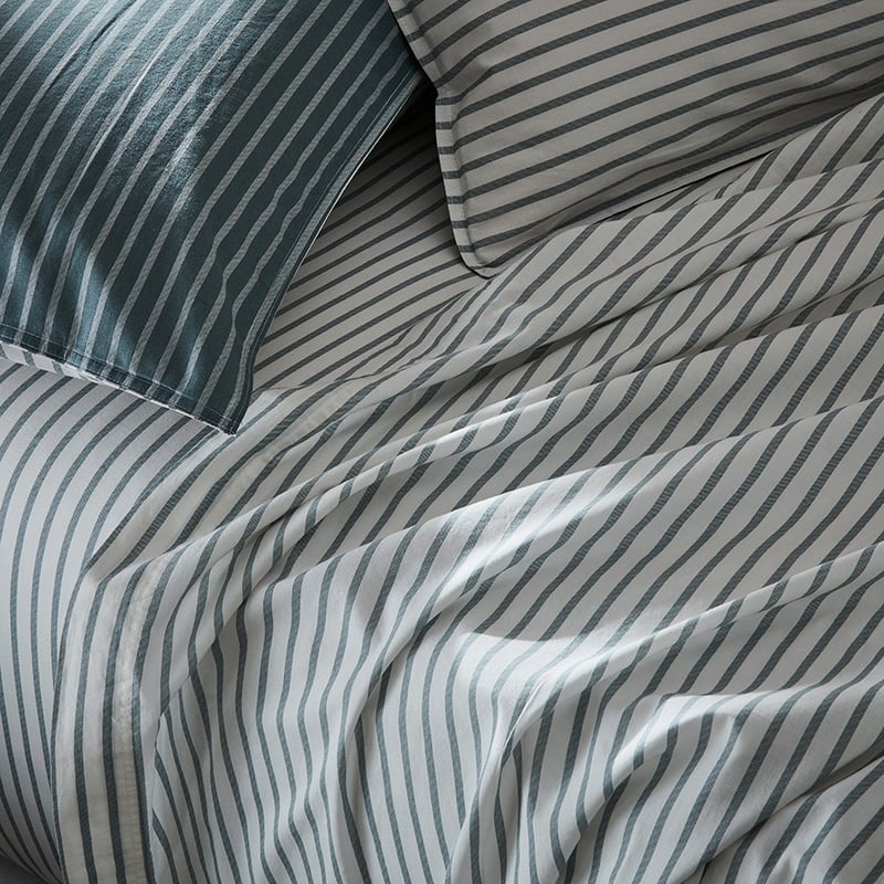 Stonewashed Printed Cotton Sage Stripe Sheet Separates