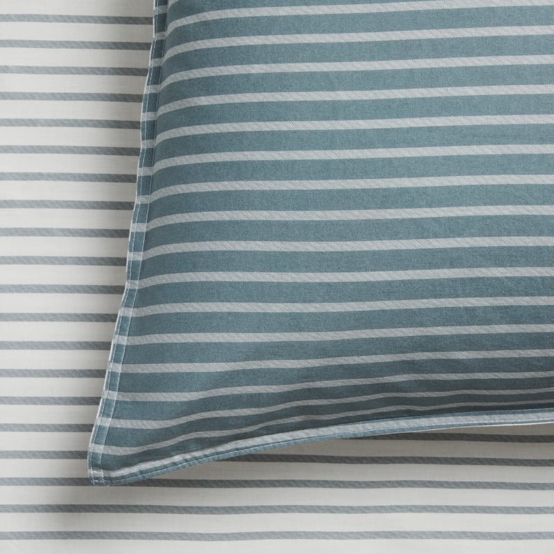 Stonewashed Printed Cotton Sage Stripe Sheet Separates