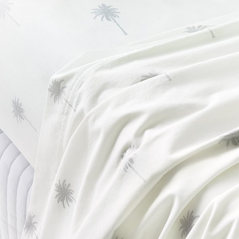 Stonewashed Printed Cotton Palm Silver Sheet Separates