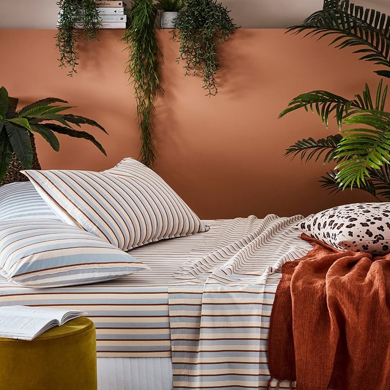 Stonewashed Printed Cotton Grey Stripe Sheet Separates