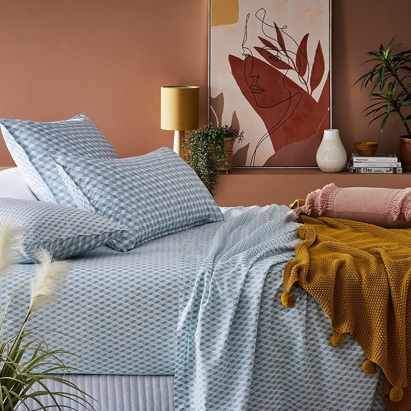 Stonewashed Printed Cotton Retro Chevron Sheet Separates