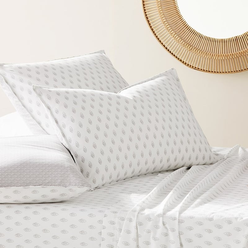 Stonewashed Printed Cotton Silver Woodblock Sheet Separates