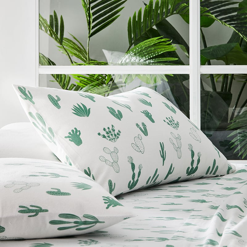 Novelty Printed Green Cactus Flannelette Sheet Set