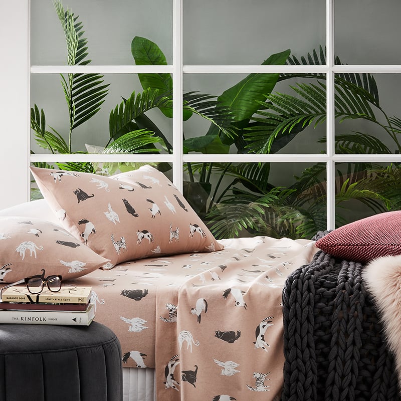 Novelty Printed Pink Kitty Flannelette Sheet Set