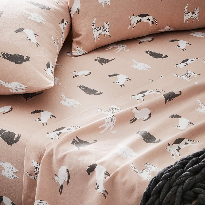 Novelty Printed Pink Kitty Flannelette Sheet Set
