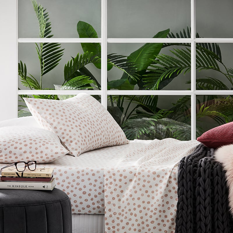 Novelty Printed Pink Spot Flannelette Sheet Set