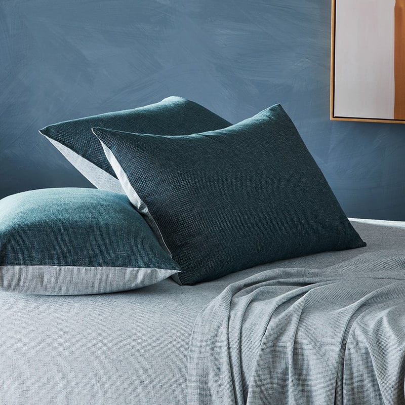 Vintage Washed Linen Cotton Teal Check Sheet Separates