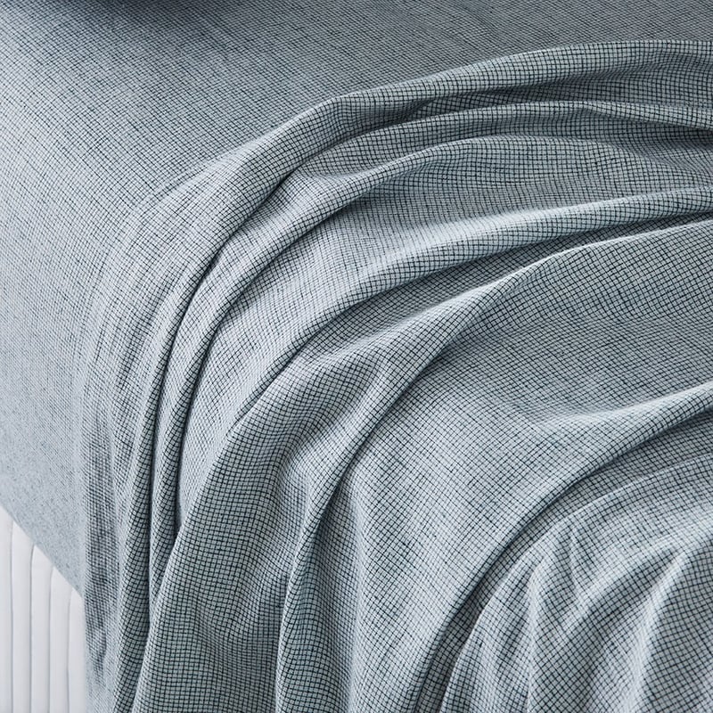 Vintage Washed Linen Cotton Teal Check Sheet Separates