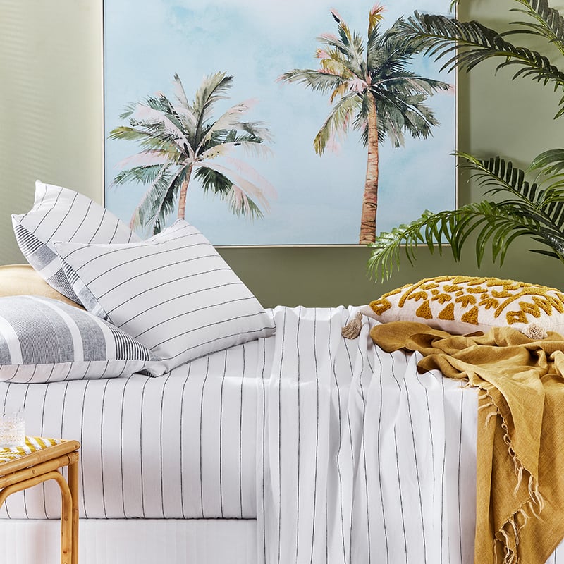 Vintage Washed Linen Cotton Ebony Stripe Sheet Separates