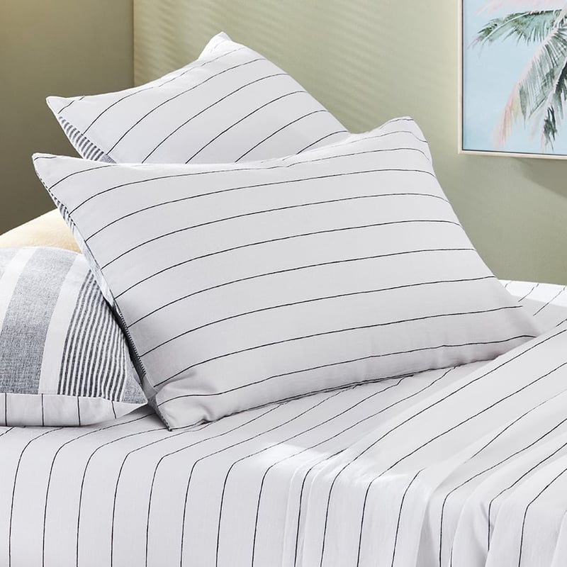 Vintage Washed Linen Cotton Ebony Stripe Sheet Separates