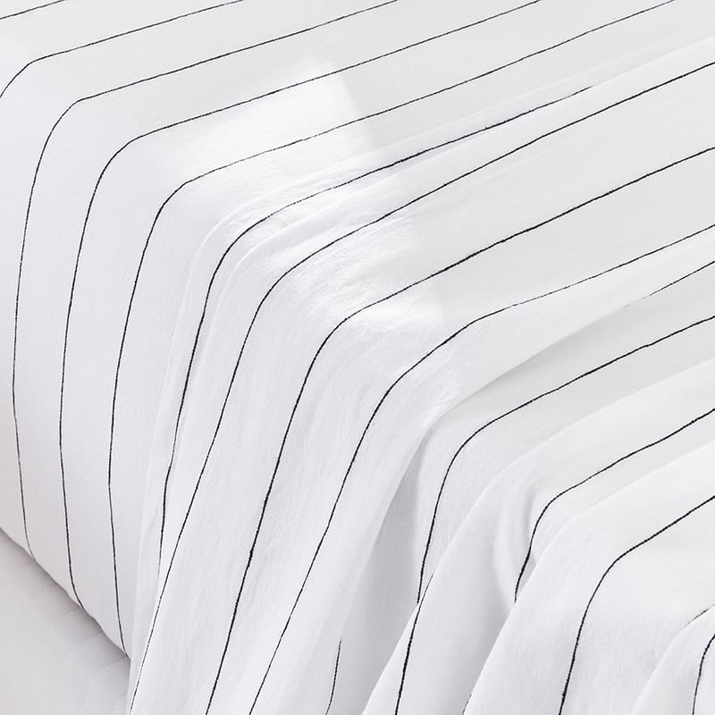 Vintage Washed Linen Cotton Ebony Stripe Sheet Separates