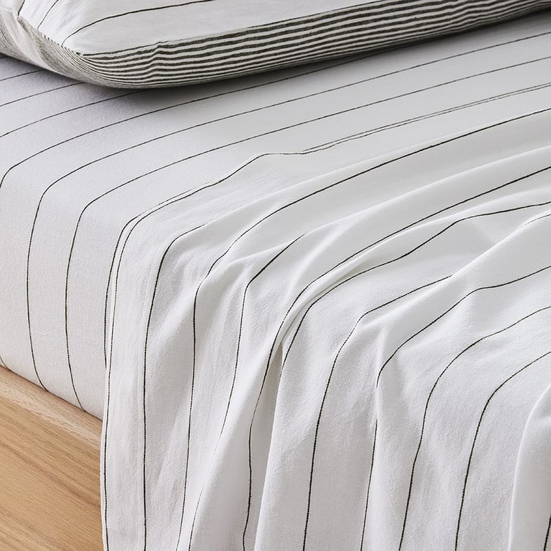 Vintage Washed Linen Cotton Moss Stripe Sheet Separates