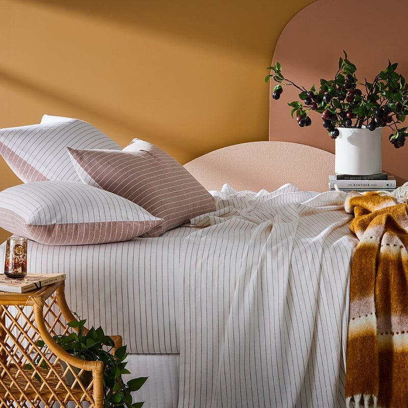 Vintage Washed Linen Cotton Rose Stripe Sheet Separates