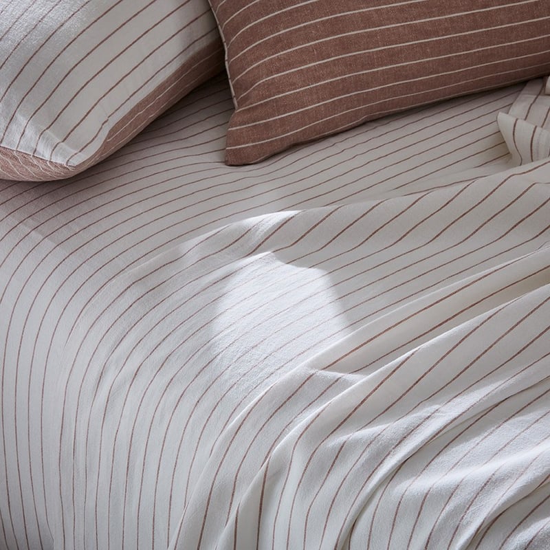 Vintage Washed Linen Cotton Rose Stripe Sheet Separates