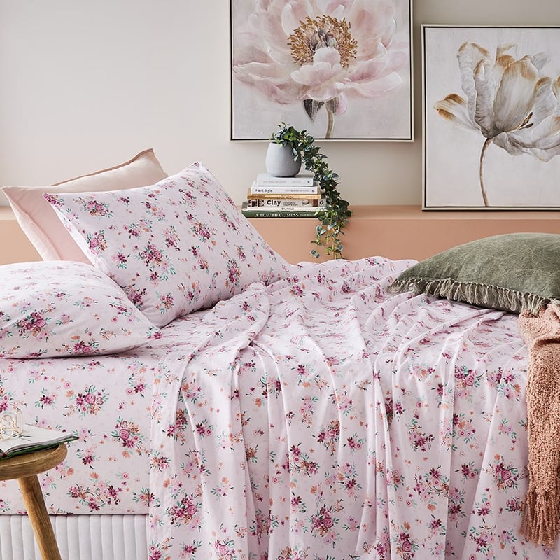 Printed Pink Bouquet Sheet Set  