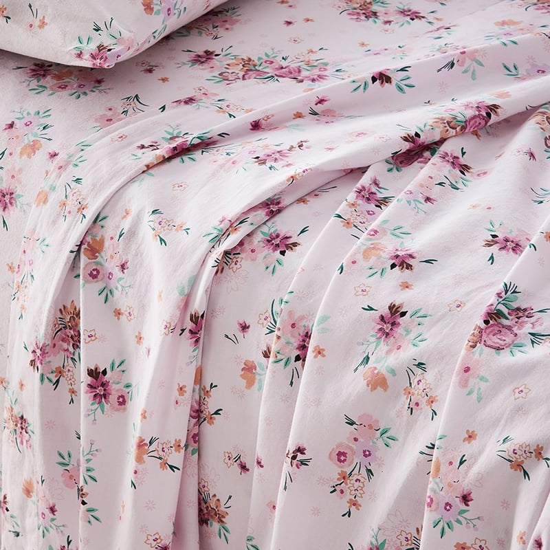 Printed Pink Bouquet Sheet Set  