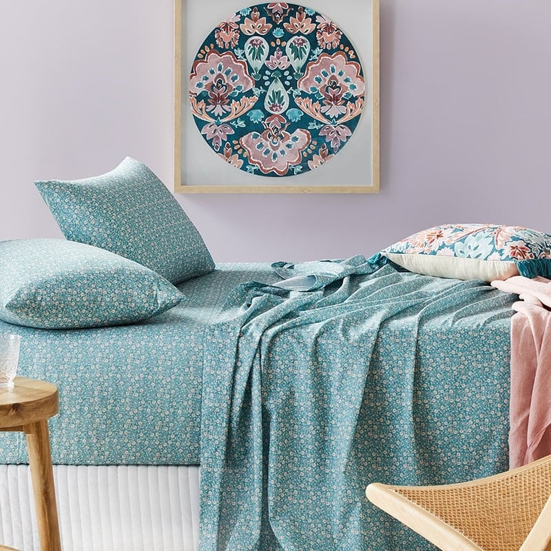 Printed Turquoise Woodblock Sheet Set