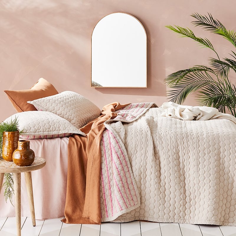 Vintage Washed Linen Cotton Raspberry Stripe Sheet Set