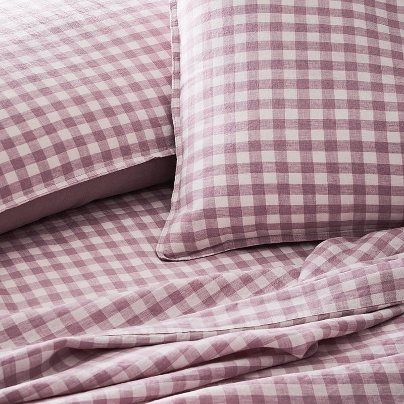 Vintage Washed Linen Dusty Mauve Check Sheet Separates 