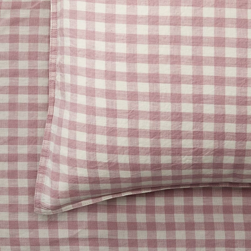 Vintage Washed Linen Dusty Mauve Check Sheet Separates 