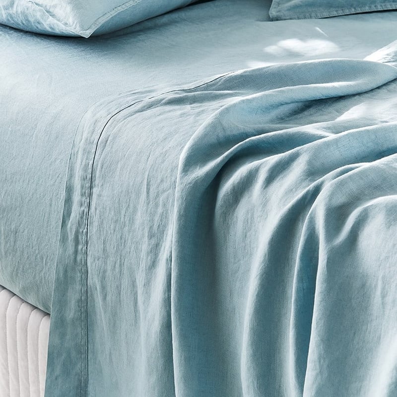 Vintage Washed Linen Seafoam Sheet Separates