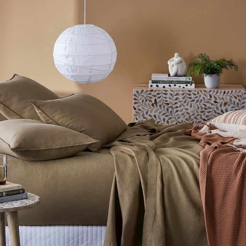 Vintage Washed Linen Soft Olive Sheet Separates