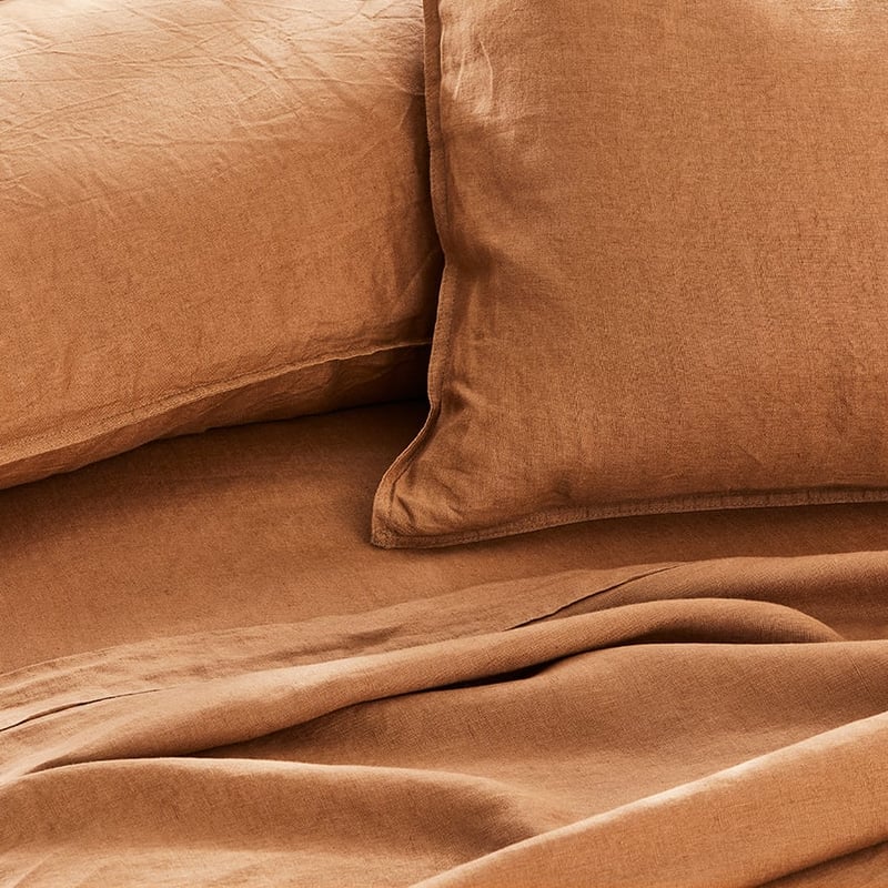 Vintage Washed Linen Caramel Sheet Set