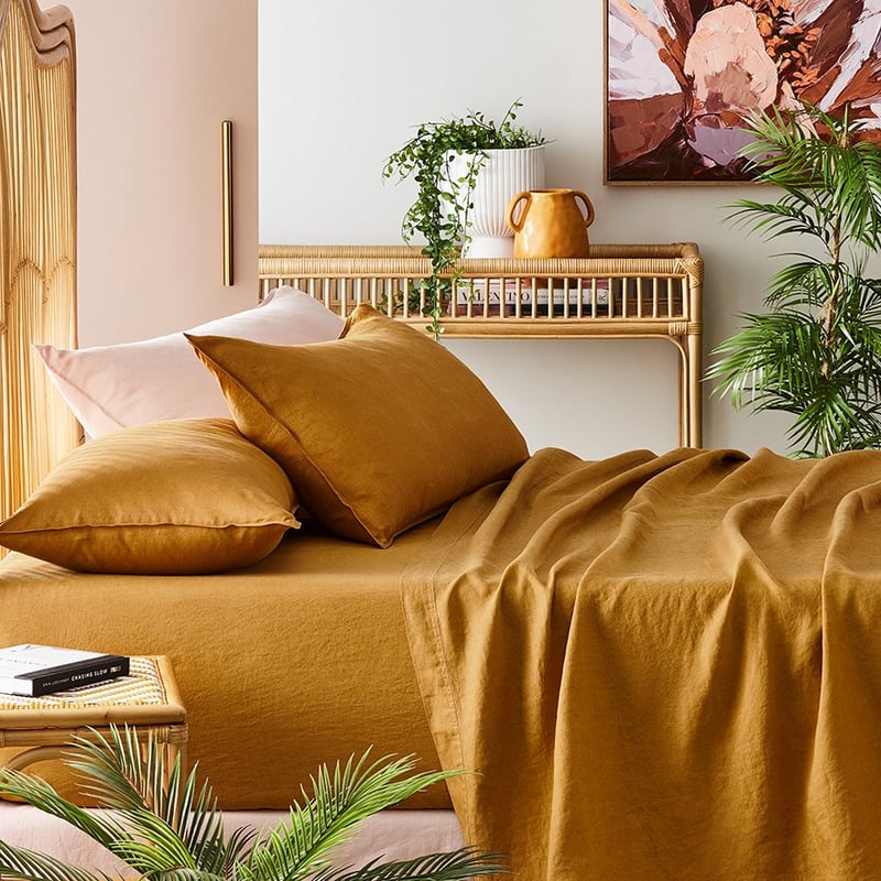 Vintage Washed Linen Dijon Sheet Set